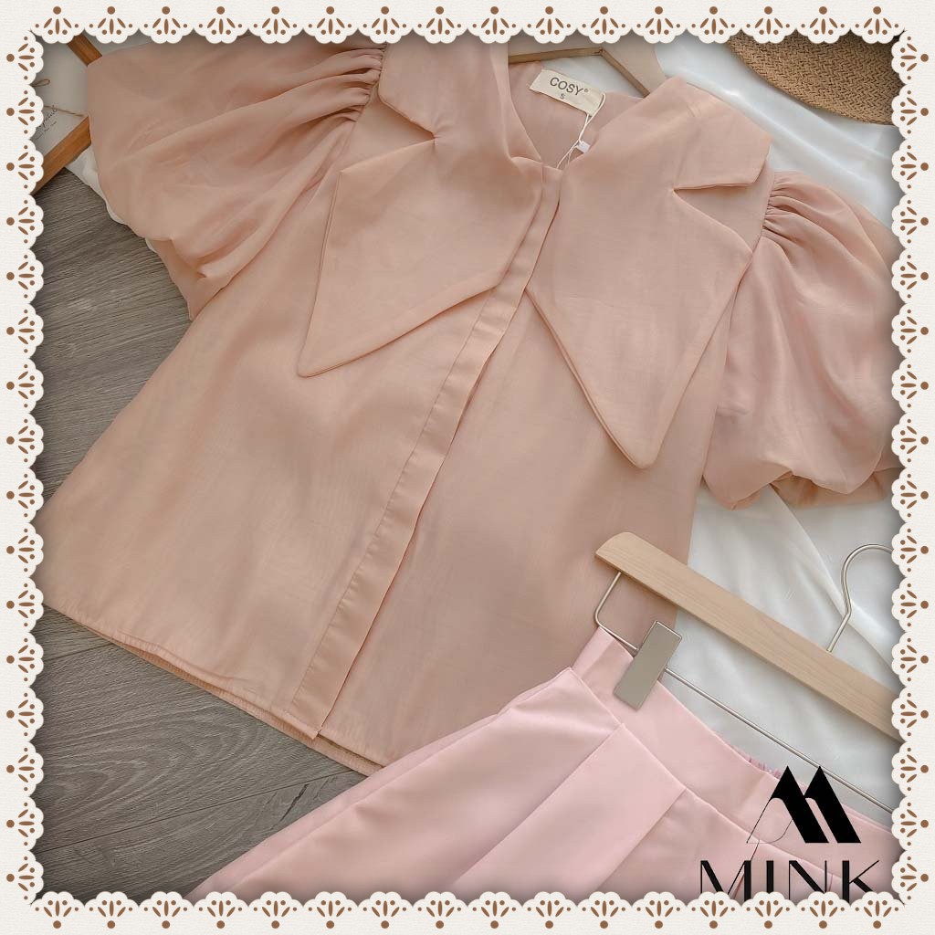 [HÀNG THIẾT KẾ] Set Áo Sơ Mi Organza Tiểu Thư và Chân Váy Xếp Ly - Chất Liệu Voan Organza Nhập Khẩu - Màu Hồng Baby | BigBuy360 - bigbuy360.vn