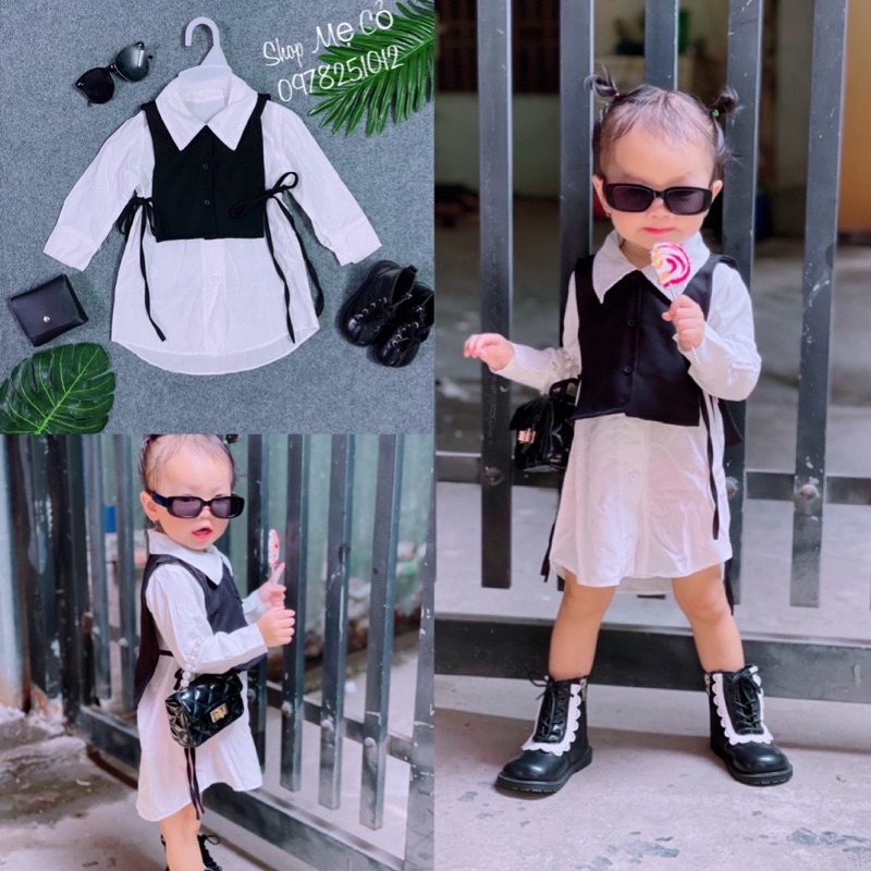 Đầm Sơ Mi Kèm Khoát Ngoài Cho Bé Chất Lụa Mềm Mại Thời Trang