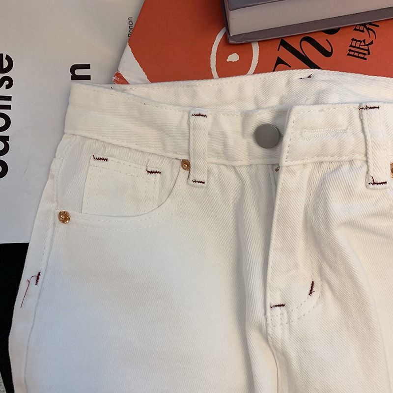 Jiashucheng Quần Short Denim Dáng Chữ A Lưng Cao Phối Rách Thời Trang Mùa Hè Dễ Phối Đồ