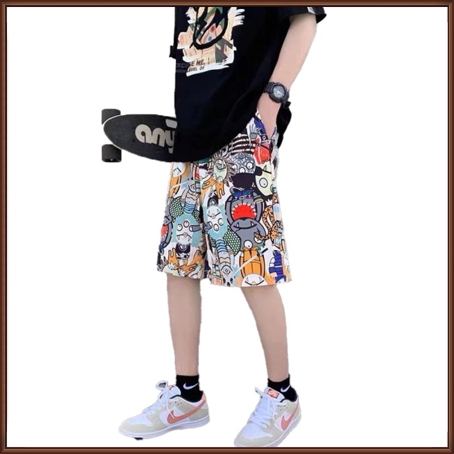 Quần Short Thể Thao Đi Biển Dáng Rộng In Họa Tiết Kiểu Hồng Kông Thời Trang Mùa Hè Cho Nam