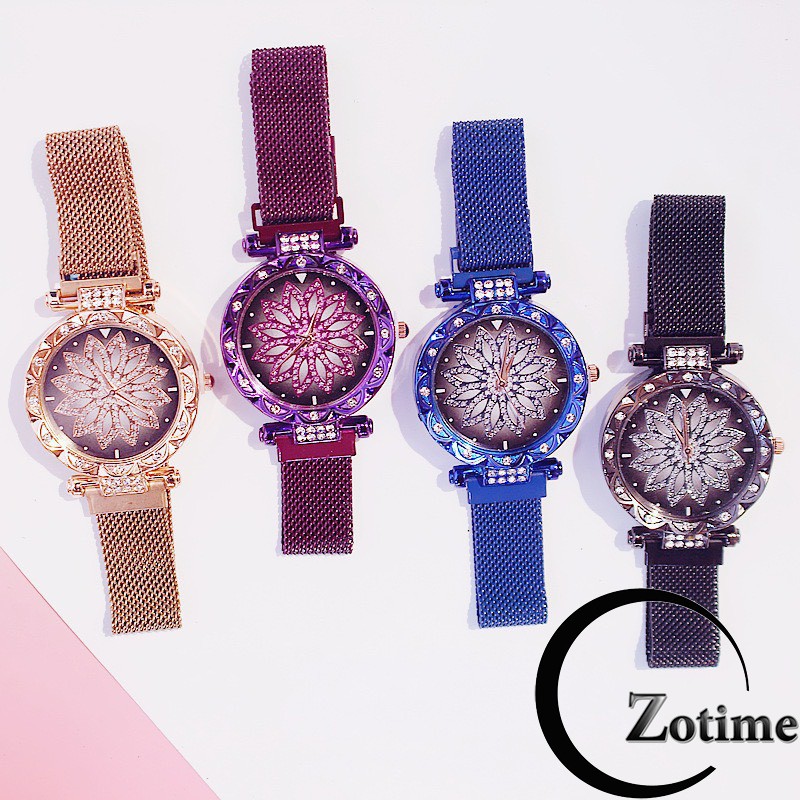 Đồng hồ điện tử Dotime nữ dây lưới nam châm mặt hoa siêu đẹp ZO23