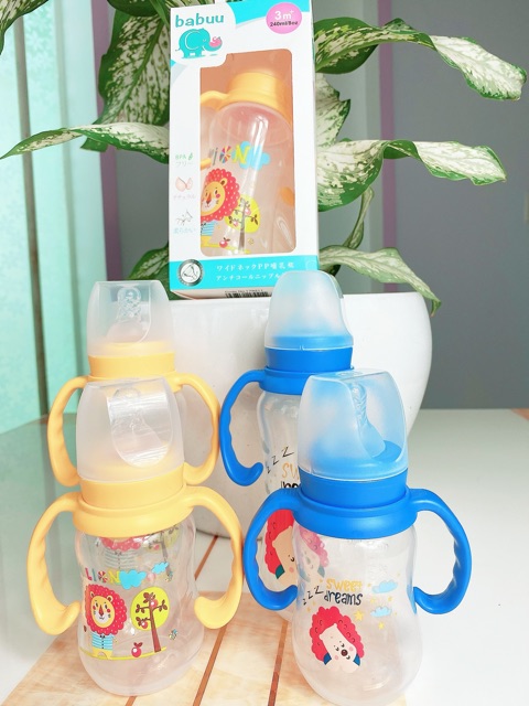 Bình sữa cổ thường PP 120ml/240ml Babu Baby Nhật Bản