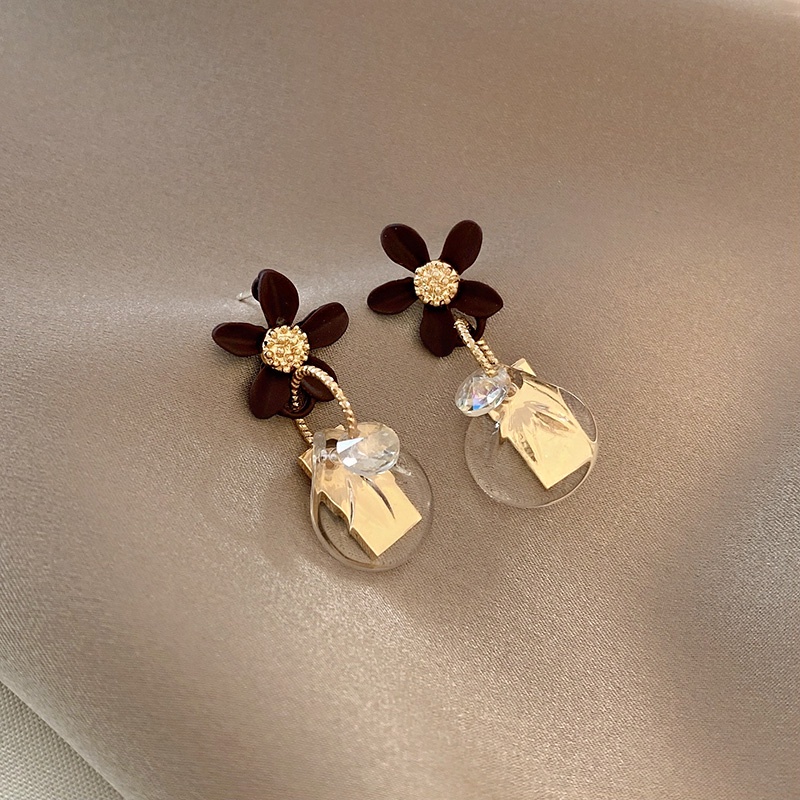 Bông Tai Hình Hoa Tròn Màu Đen Phong Cách Hàn Quốc Thời Trang Cho Nữ