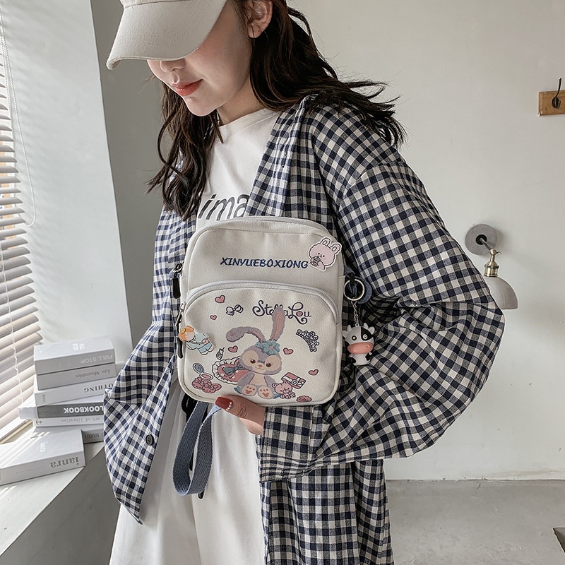 Túi Đeo Vai Bằng Vải Canvas Hình Vuông In Họa Tiết Động Vật Phong Cách Mới Cho Nữ