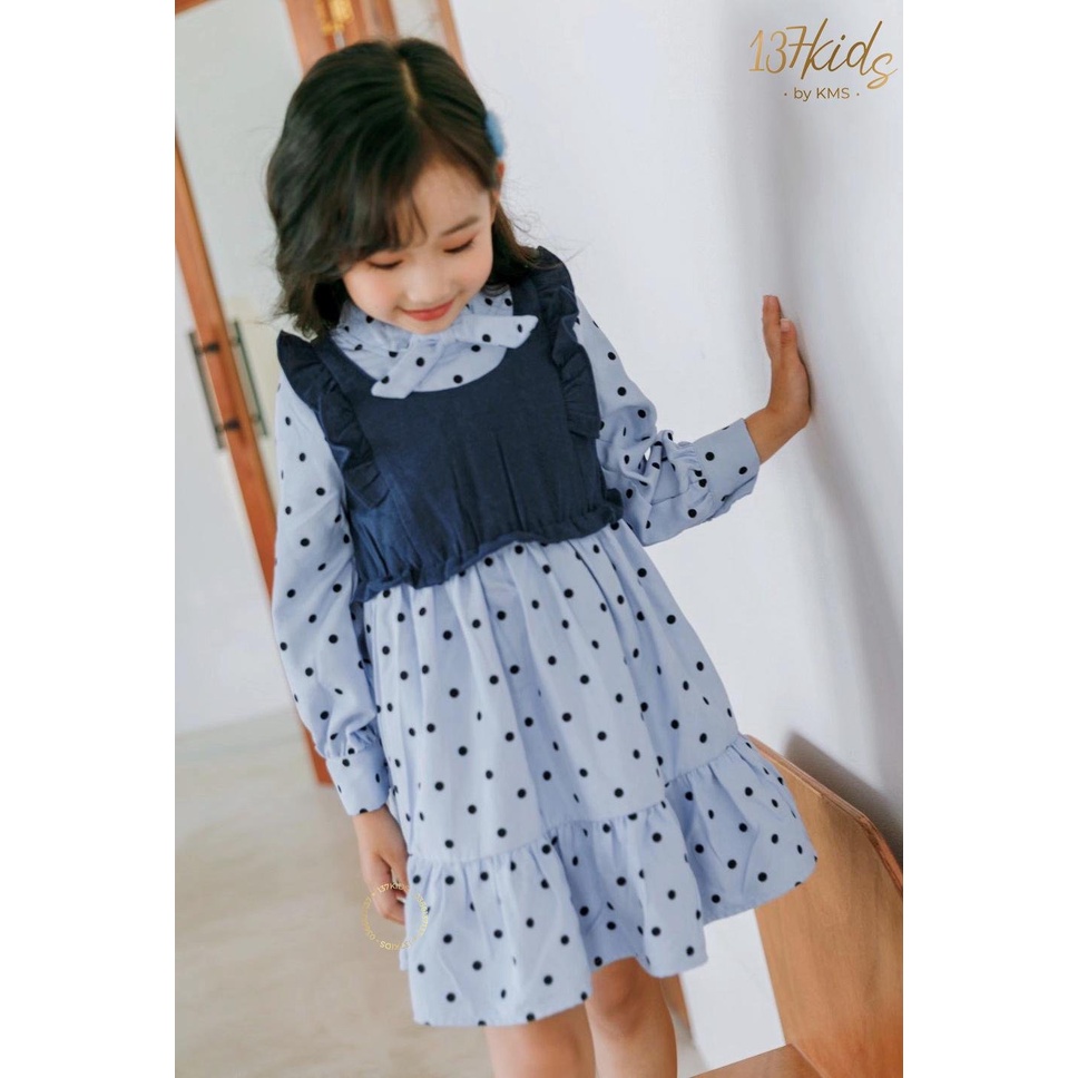 Váy dài tay chấm bi 137KIDS chất cotton thấm hút mồ hôi cho bé gái