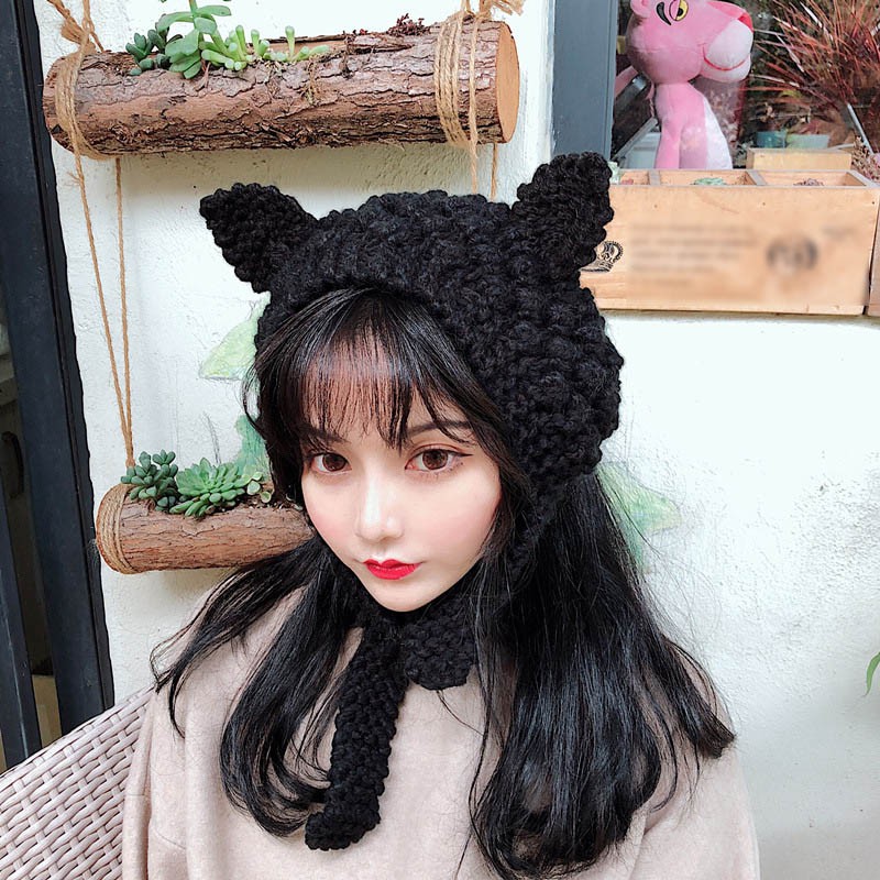 Mũ len tai mèo đáng yêu nhiều màu tùy chọn cho nữ