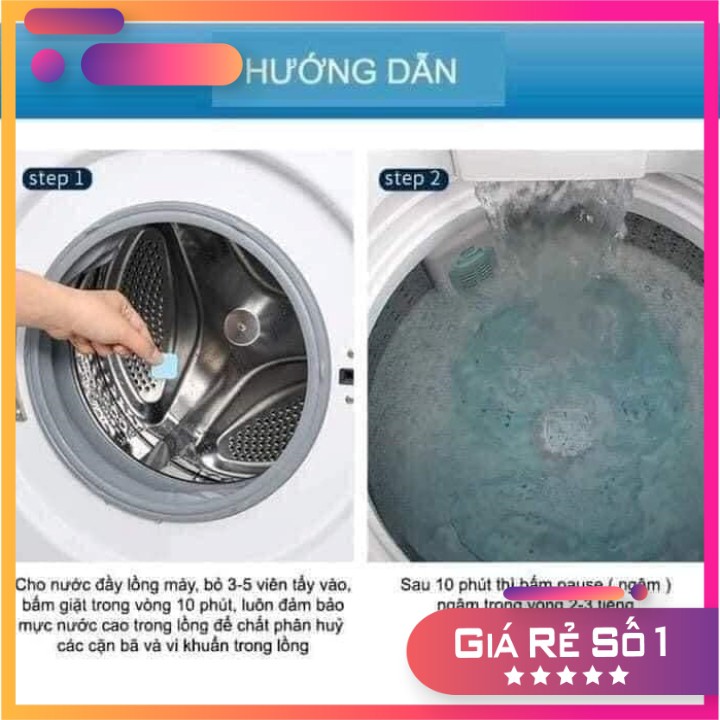 Hộp 12 Viên Tẩy Vệ Sinh Lồng Máy Giặt Diệt Khuẩn, Khử Mùi, Tẩy Chất Cặn Hiệu Quả