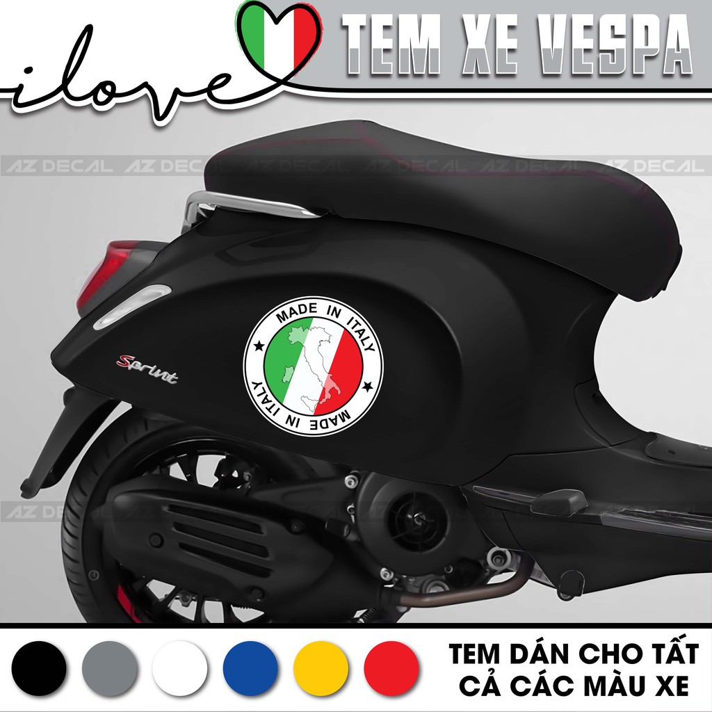 Bộ Tem Xe Vespa Sprint/LX/GTS Phong Cách Cờ Italia Mix Chữ | 003 | PVC Cao Cấp Chống Nước, Chống Bay Màu