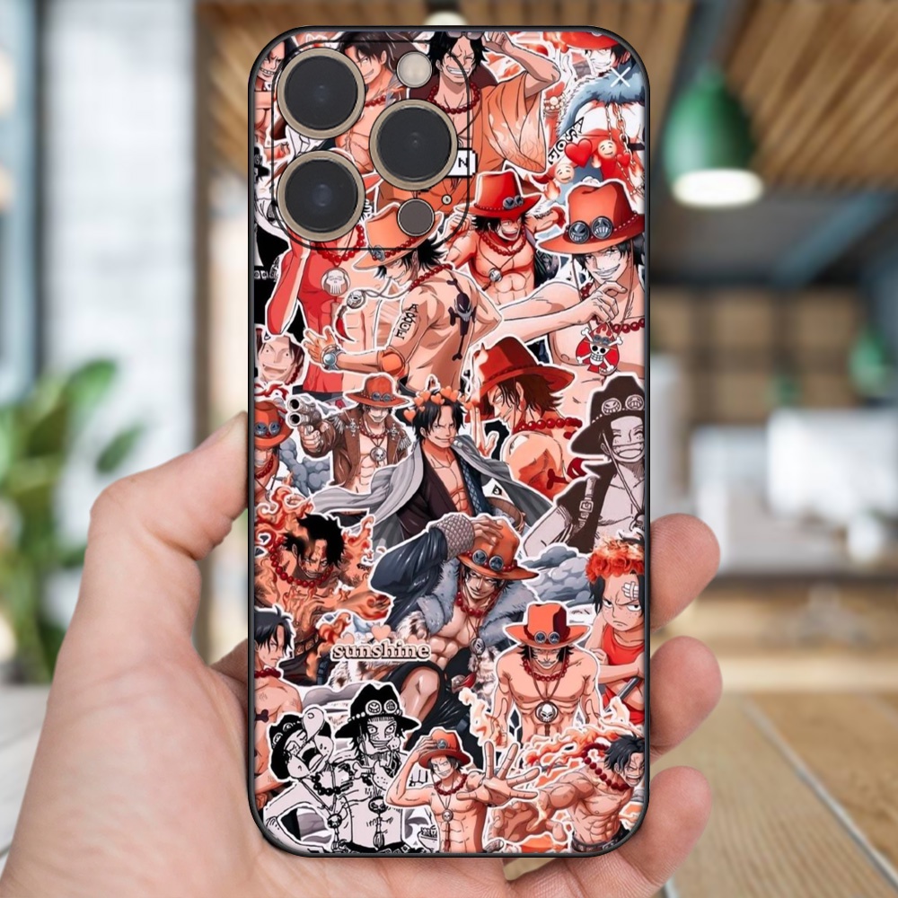 Ốp lưng iPhone 13 Pro dẻo đen cạnh vuông in hình Ace One Piece