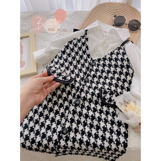 Set áo trắng gile dạ ziczac bé gái (10-30kg)
