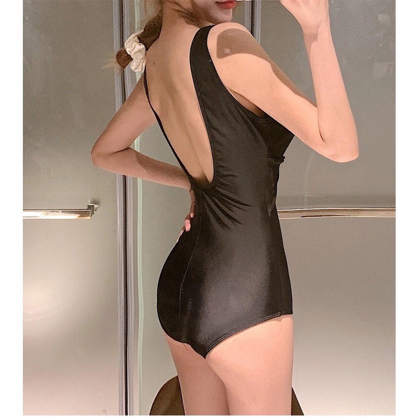 Bikini Liền Thân Xoắn Ngực Hở Lưng Hai Màu, Bodysuit Áo Tắm Đi Biển Cổ V Tôn Dáng  [Ảnh Chụp Thật]  - OS054