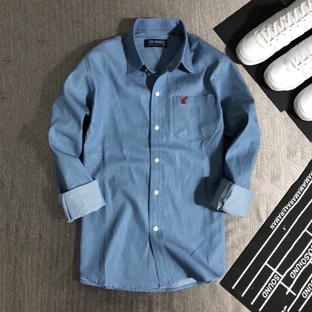 Áo sơ mi nam tay dài 1 túi chất Denim cao cấp KENSTORE89 ATV101