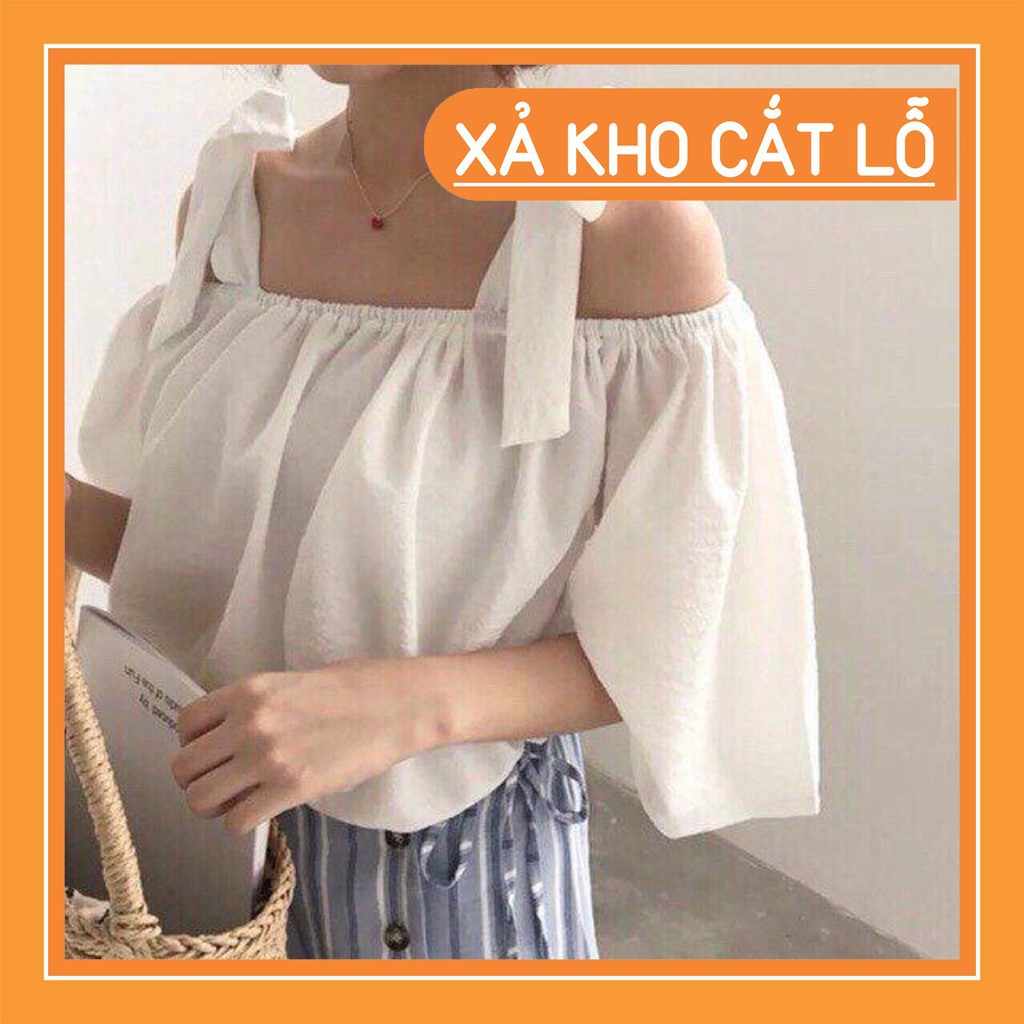 🌲 [Year End Sale] 11254B1 Áo trễ vai cột nơ phong cách Hàn Quốc