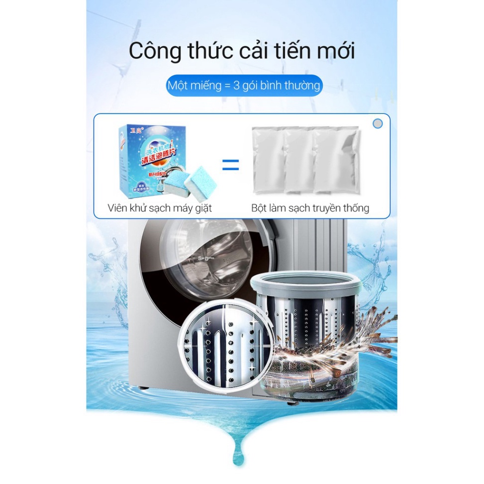 Hộp viên Tẩy Lồng Máy Giặt Viên Tẩy Vệ Sinh Lồng Máy Giặt Khử Mùi - Diệt Khuẩn - Tẩy Sạch Cặn Bẩn Máy Giặt
