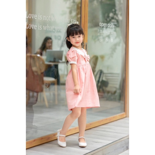 Có ảnh khách mặc và video, 7-30kg, váy cộc tay cho bé gái chất vải thô đũi MỀM và MÁT RƯỢI