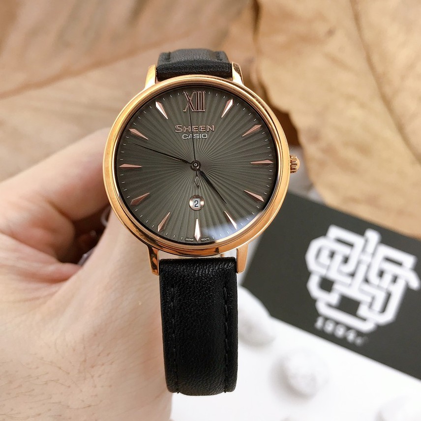 Đồng hồ nữ Casio SHEEN SHE-4534 / SHE-4534PGL-1A kính Sapphire, dây da thật, hàng chính hãng