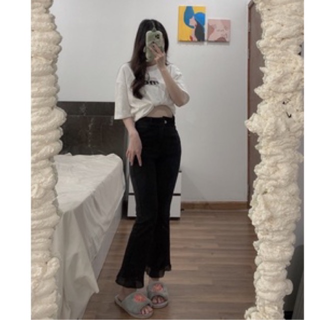 Quần ống loe ren gấu, quần ống loe đen tôn dáng