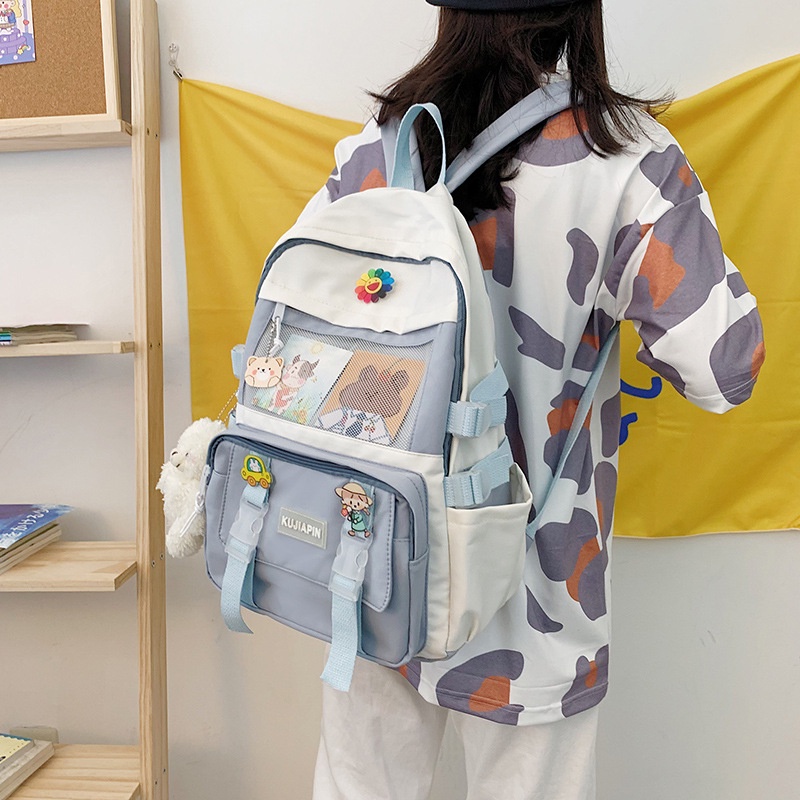 Ba lô IELGY màu sắc tương phản thiết kế thời trang cho học sinh