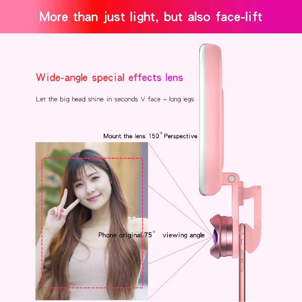 Live Stream LED Selfie Light with Front camera Wide Angle Lens Photography Brightness Video Flash Phone Lamp