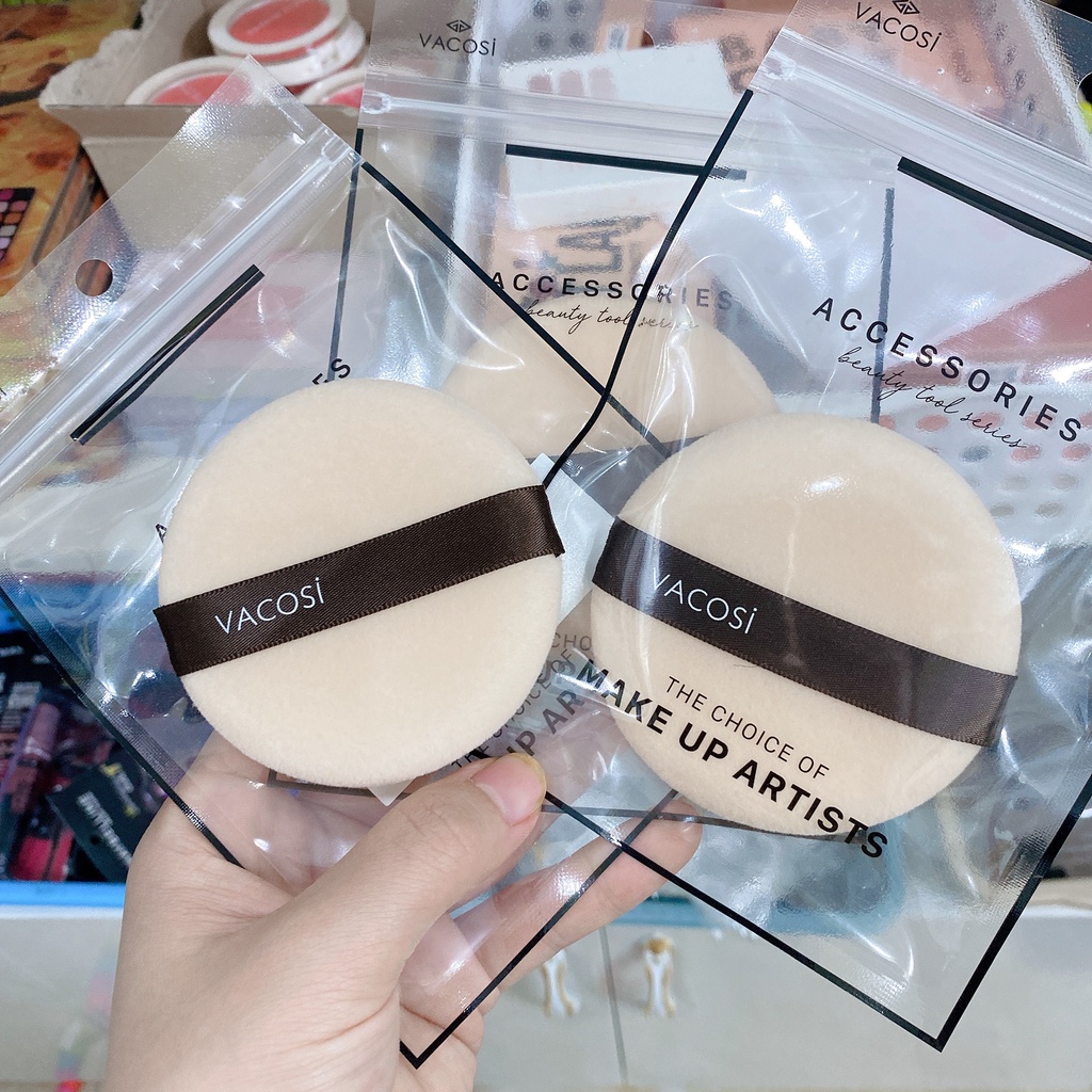 Bông dặm phấn Vacosi set 2 chiếc chuyên dùng cho makeup