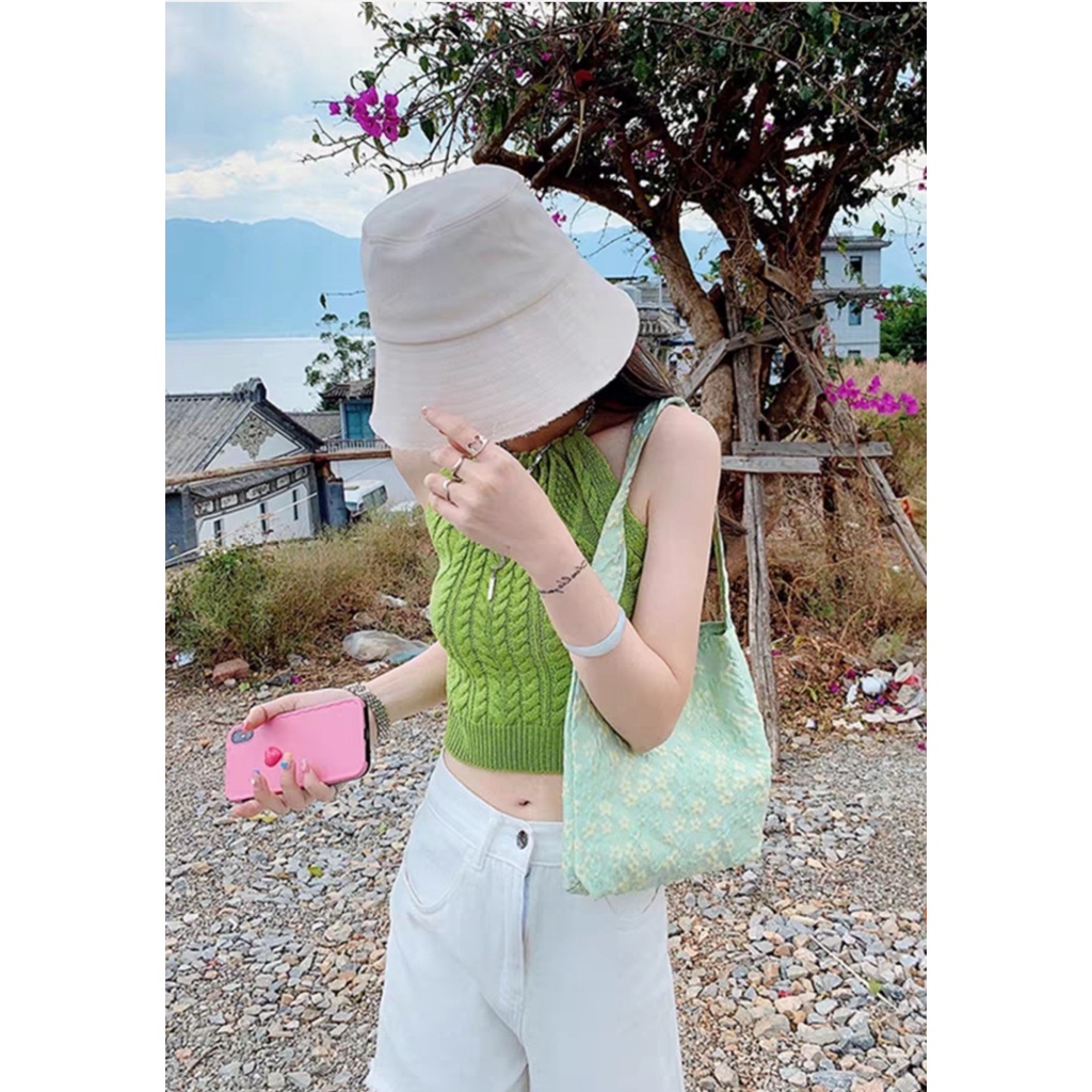 Áo croptop hai dây màu xanh lá mùa hè dành cho nữ A2S17