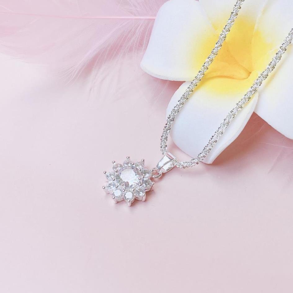 Dây chuyền bạc Mặt Tròn Hoa Tuyết Trắng Đính Đá sáng lấp lánh - Trang Sức Mezi Jewelry ATJ8056
