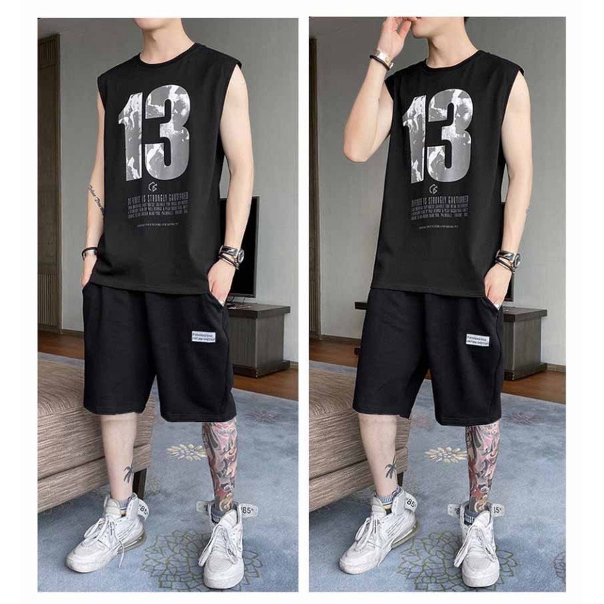 Đồ tập gym ⚡️ MẪU MỚI ⚡️ Bộ Mặc Nhà Thể Thao Nam Nữ Mùa Hè Mát Mẻ 3 ba lỗ số 13 4 Màu nát nách