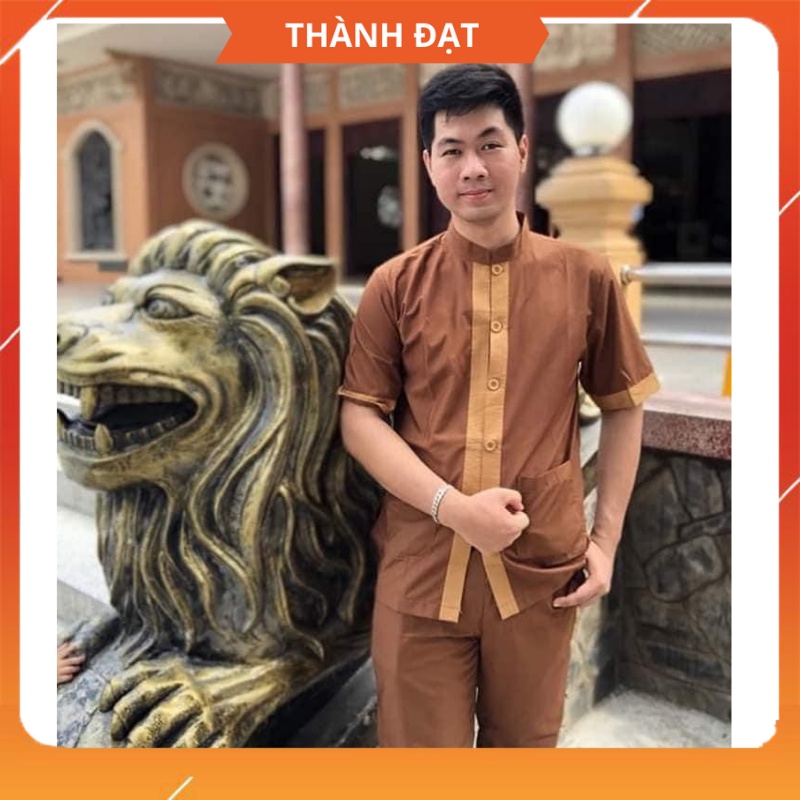 Bộ Đi Chùa Nam Ngắn Tay Vải VẢI ĐÀI LOAN Cao Cấp Nhập Khẩu Loại 1, Mịn Đẹp Dày Dặn Thoáng Mát, Mặc Đi Lễ Chùa Thoải Mái