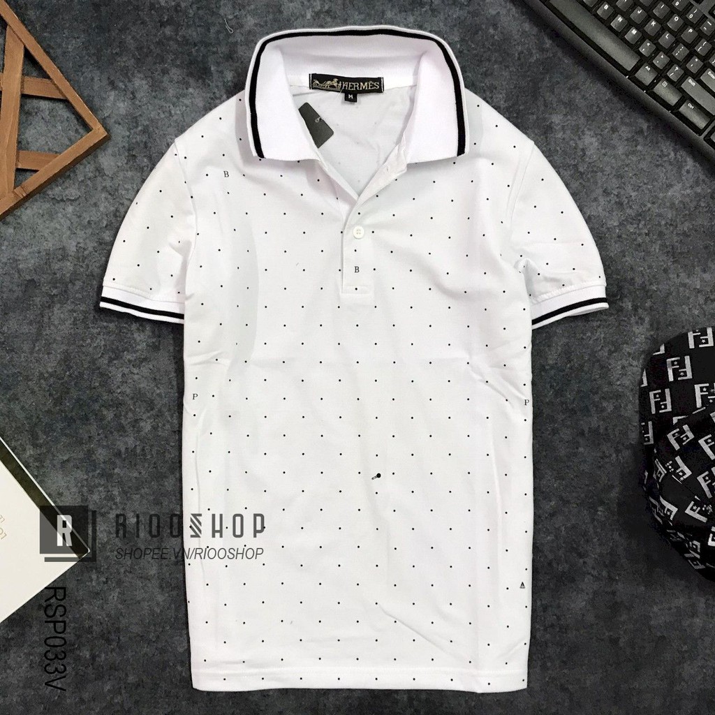 Áo thun nam chấm bi có cổ cao cấp phối bo viền tay RSP033V - áo polo nam Riooshop | BigBuy360 - bigbuy360.vn