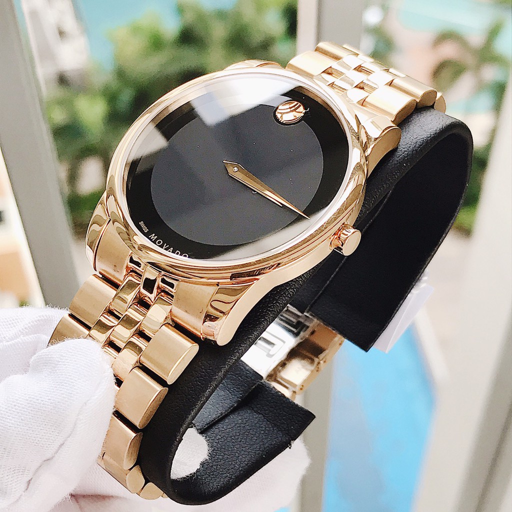 Đồng Hồ Movado Chính Hãng Nam 0606997 Black Dial Yellow Gold PVD Men’s Watch