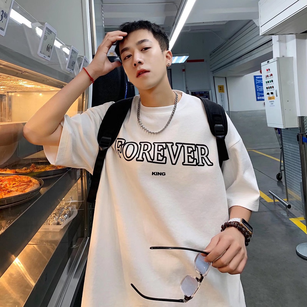Áo Thun Dáng Rộng In Chữ Phong Cách Hip Hop Đường Phố Hàn Quốc Thời Trang Mùa Hè Cho Nam Cỡ M-5XL