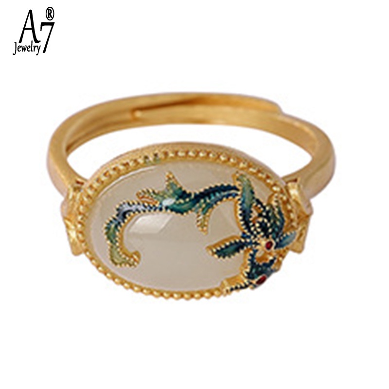 Nhẫn Hở Mạ Bạc S925 A7Jade Mạ Vàng 18K Hình Hoa Xinh Xắn