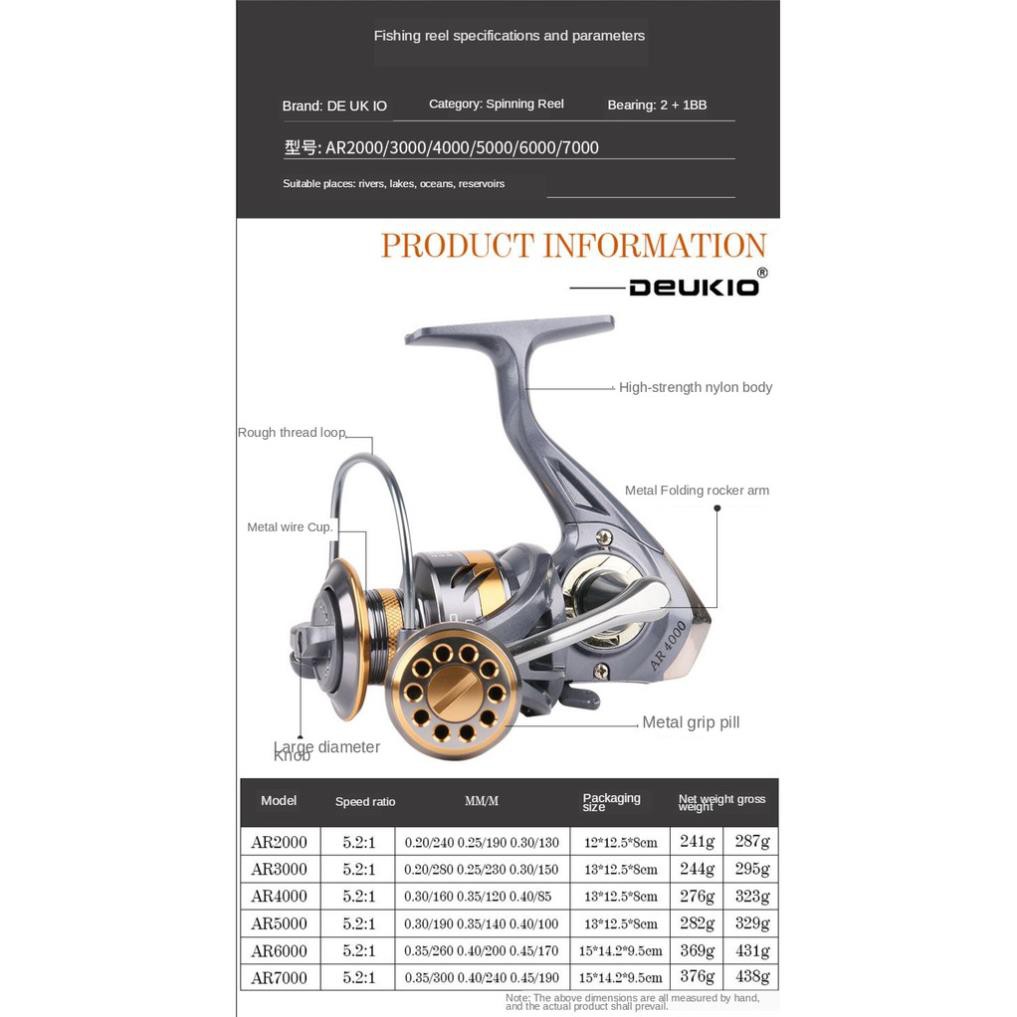 máy câu - Máy câu cá DEUKIO AR 2000-7000 có tay cầm núm kim loại sự lựa chọn tốt cho cần thủ M-1