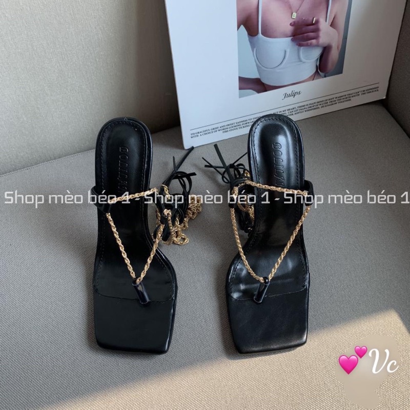 Sandal kẹp xỏ ngón quai xích cuốn chân gót nhọn fullbox hàng quảng châu cao cấp
