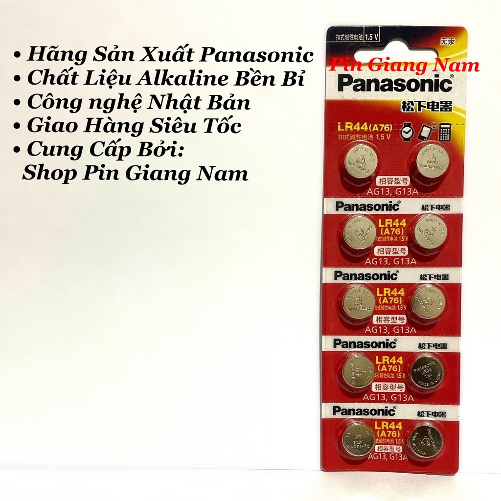 Pin LR44 A76 AG13 G13A Panasonic Alkaline 1.5V vỉ 10 viên