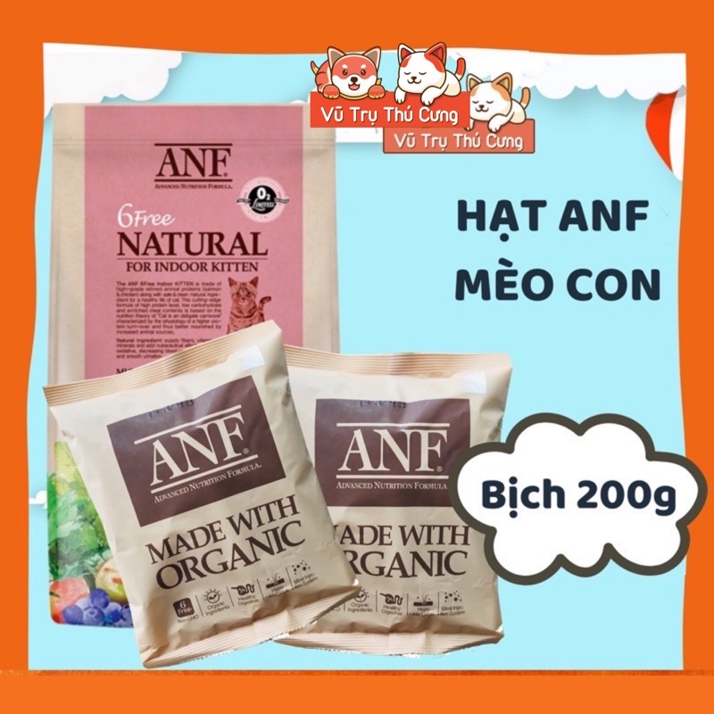 Thức ăn hạt ANF Kitten dành cho Mèo con, tiêu búi lông mèo 200g