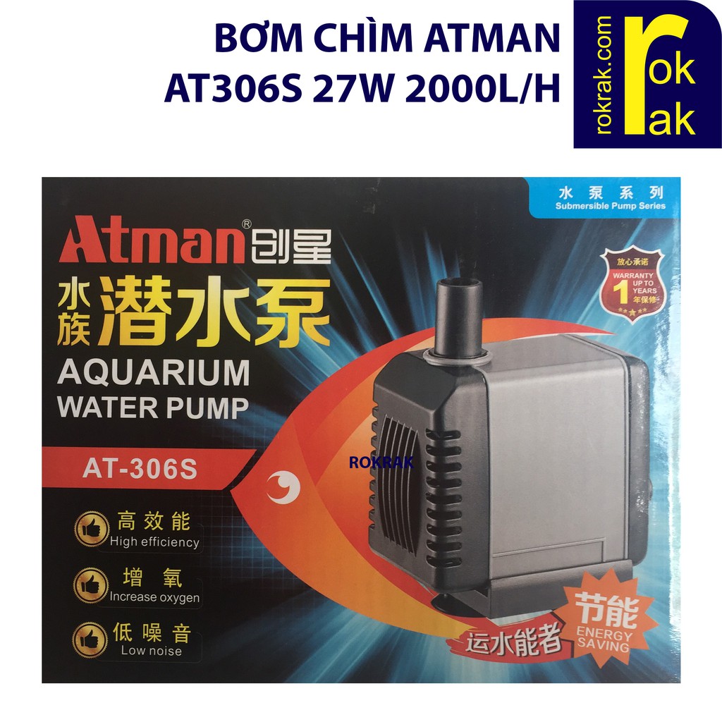 [Mã PETWOW giảm 8% đơn 250K] Máy bơm Atman AT306s AT 306 27W 2000L/H cho hồ cá