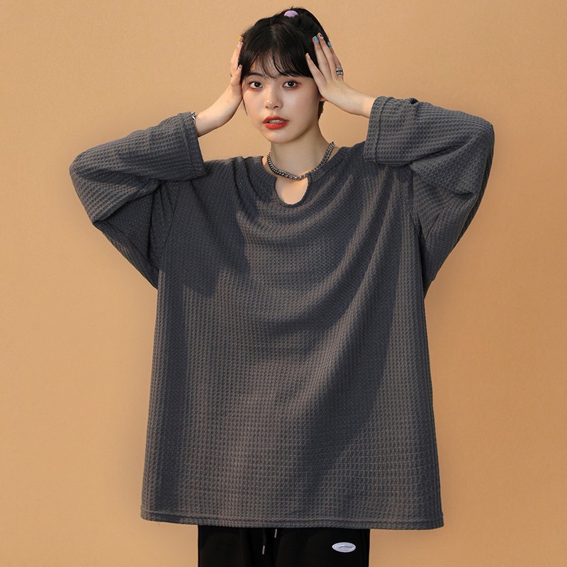 Áo thun dài tay unisex Vavasa cổ khoét chất len tổ ong, Áo thun nam nữ dáng rộng phong cách Hàn Quốc A01
