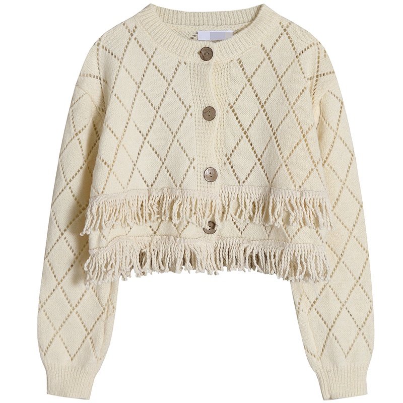 NUZIRO  Áo khoác cardigan  len dệt kim mềm mại phối tua rua phong cách Hàn Quốc thời trang dành cho nữ