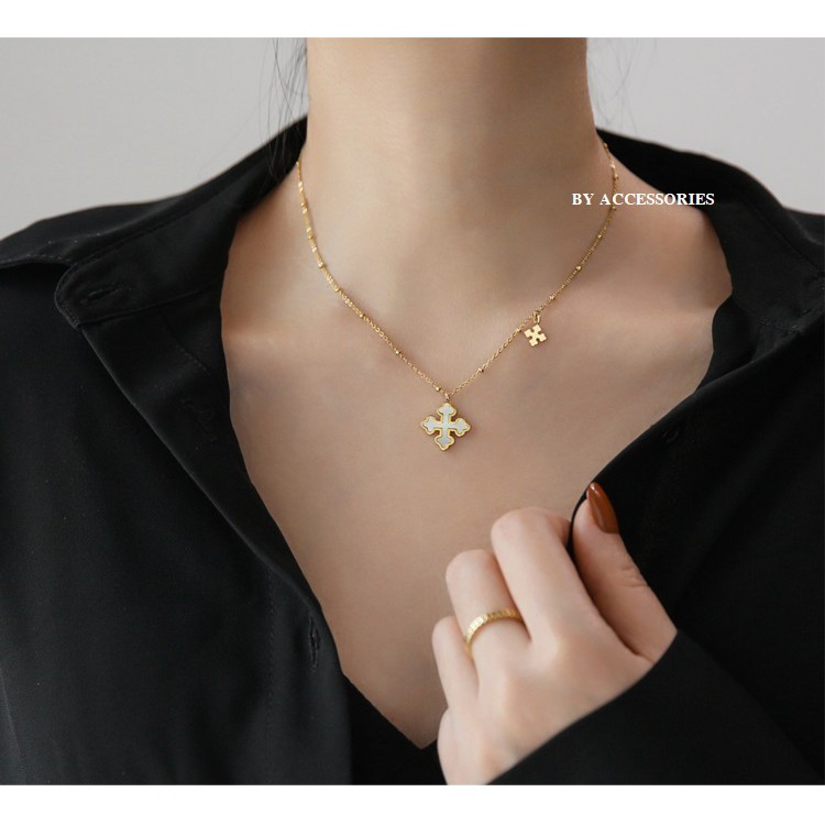 Dây chuyền titan chữ thập cẩm xà cừ không gỉ WN200412