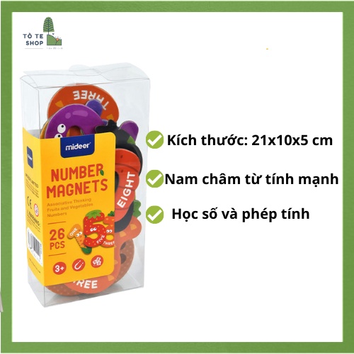 Bộ số và phép tính nam châm Mideer, Number Magnets gồm 26 miếng, đồ chơi nam châm học số và phép tính