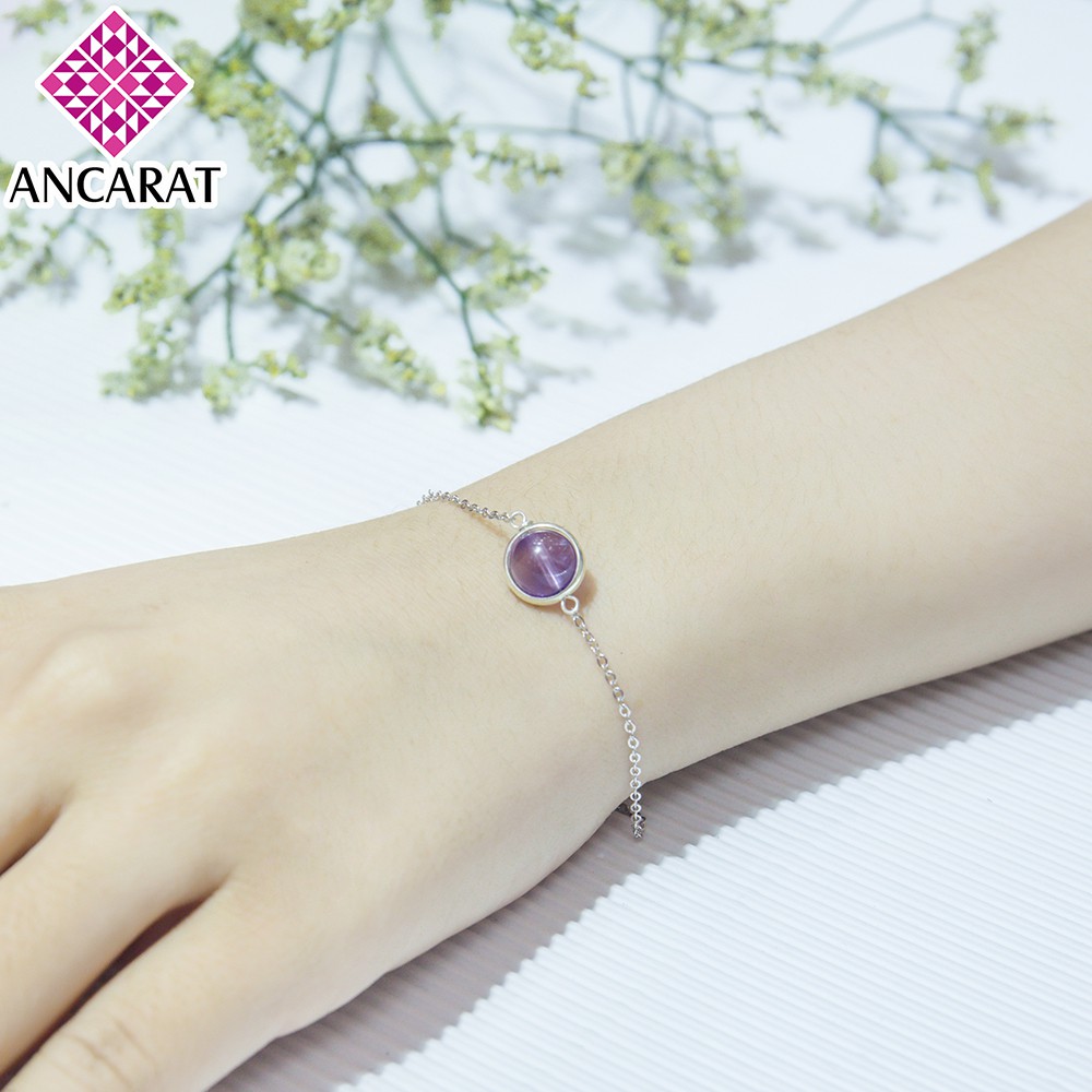 ANCARAT - Lắc Tay Bạc Đá Ngũ Hành Thạch anh Tím VD09 (Mệnh Thổ)