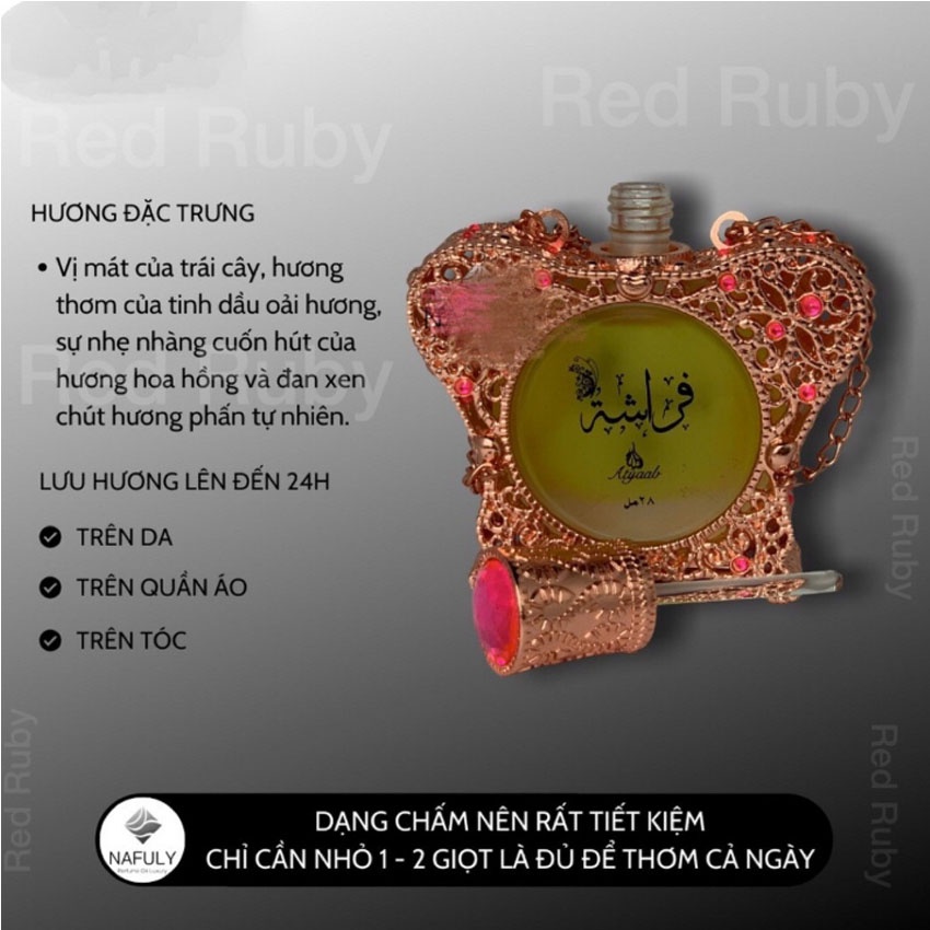 [Mẫu thử 4ml]Tinh Dầu Nước Hoa Dubai Farasha Atyaab Nội Địa Chính Hãng Cao Cấp, Dầu thơm Dubai, Red Rubby