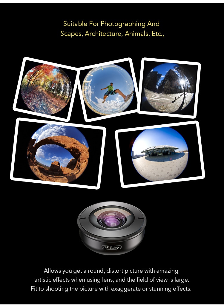 Ống kính Apexel hd 195 độ fisheye thích hợp cho điện thoại iphone Xiaomi Samsung Huawei