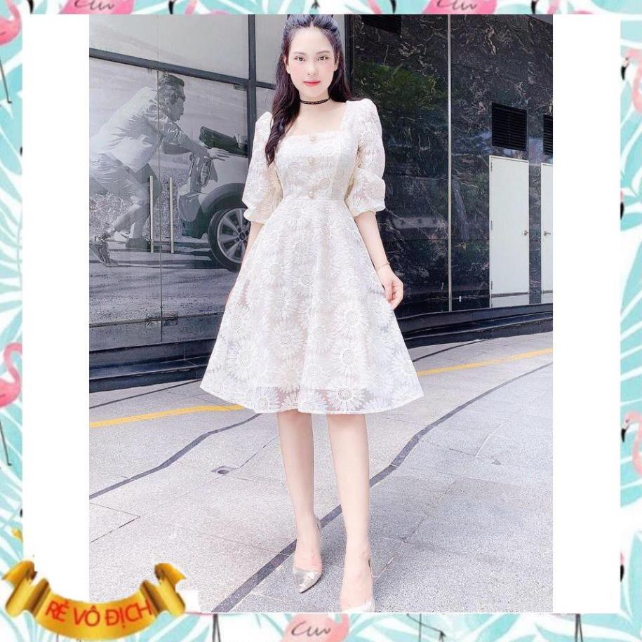 Đầm ren trắng cổ vuông hoa cúc siêu xinh - Mimosa dress | BigBuy360 - bigbuy360.vn
