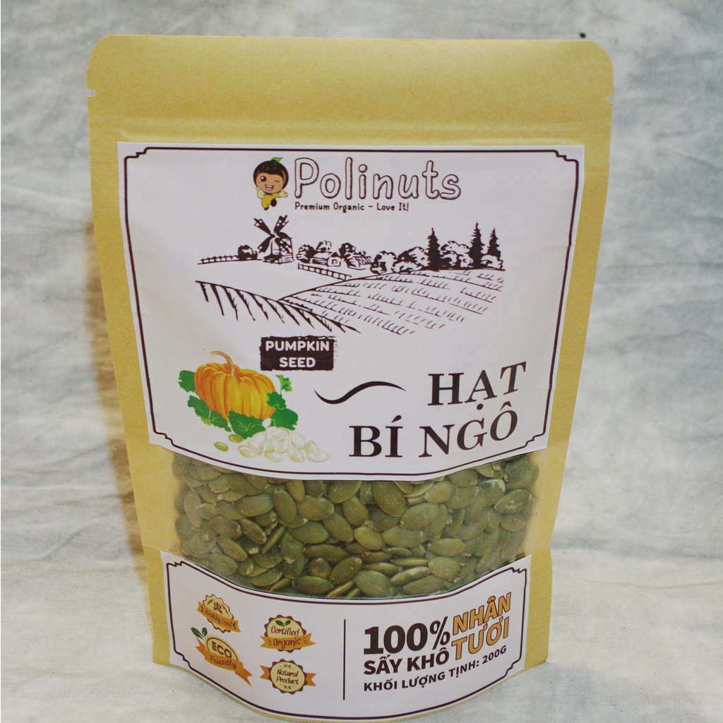 Hạt Bí Tách Vỏ Nhân Tươi Polinuts Nhập Khẩu Ấn Độ Xay Sữa Hạt Túi 200g / 500g