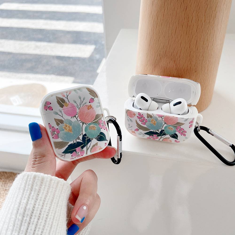 vỏ airpod những bông hoa dễ thương Chất liệu TPU vỏ bảo vệ cứng có móc tương thích với tai nghe bluetooth không dây thế hệ 1 2 pro chuyên nghiệp của Apple Ốp lưng AirPods