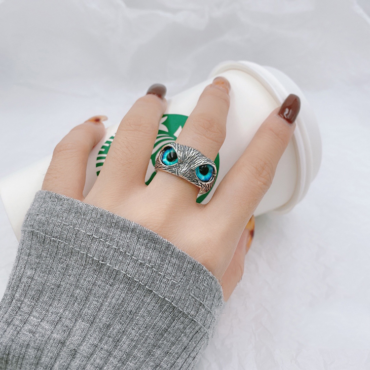 Copper Owl Rings Silver Demon Eye Owl Ring for Women Girl Lovers Retro Animal Open Adjustable Ring Statement Ring Jewelry Gift