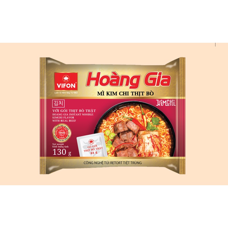 Mì Kim Chi Thịt Bò/Thịt Bằm /Hải Sản Chua Cay /Lẩu Thái Tôm /Lẩu Cua Cay/Thịt Bò HOÀNG GIA VIFON (130gr / Gói)
