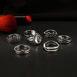 Set 7 Nhẫn midi Chạm Khắc Hoa Sen / Giọt Nước